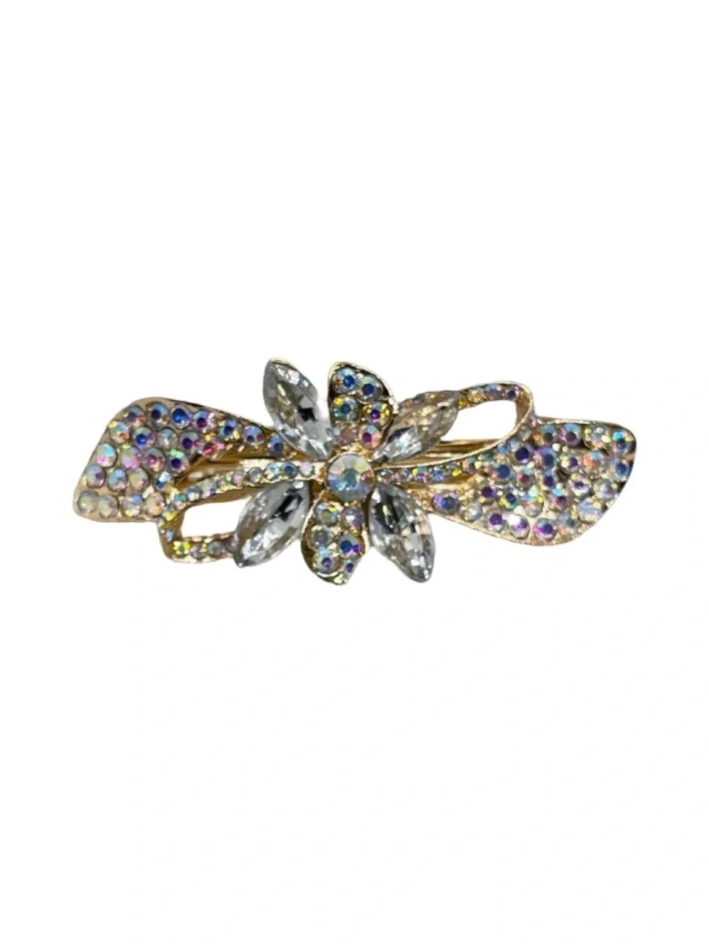 Crystal Flower Gold-Tone Barrette - Multicolor Rhinestones FINAL PRICE DROP